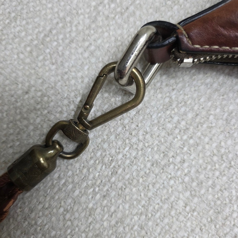 Cognac Brown Leather Hobo Fossil Satchel Braided Strap Contrast Stitching Purse - Picture 5 of 10